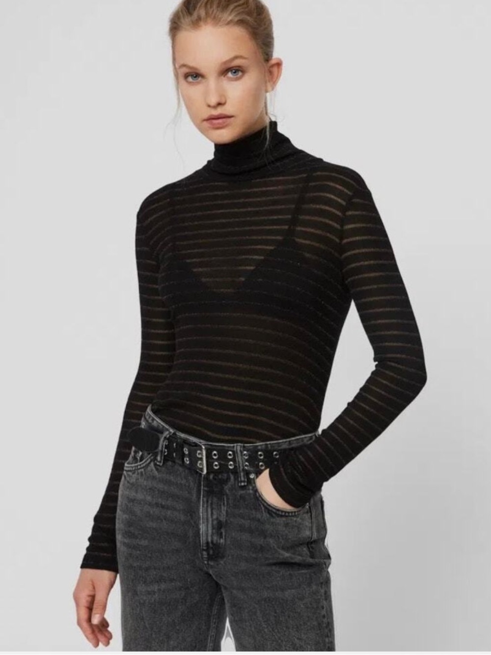 Allsaints Esme Shimmer Stripe Roll Neck